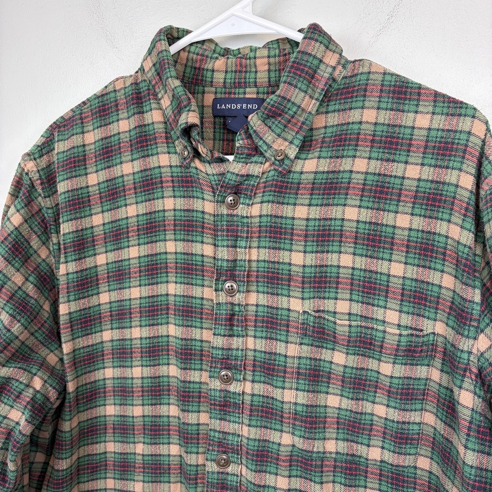 Lands' End Shirt Mens LT Tall Multicolor Plaid Flannel Long Sleeve Button Down‎